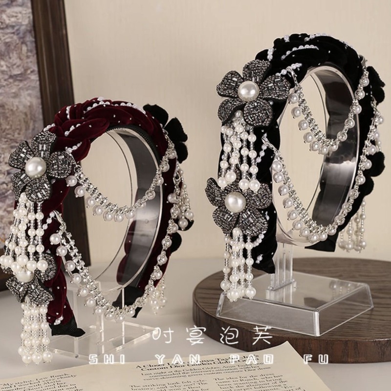 Good Floral & Wedding Decor Supply - Etnik Çiçekli Kadife Kafa Bandı Çıkarılabilir